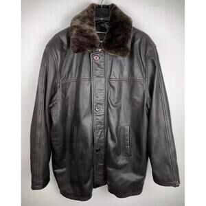 Buffalo Leather Coat Jacket With Faux Fur Collar Mens XL Warm Essential